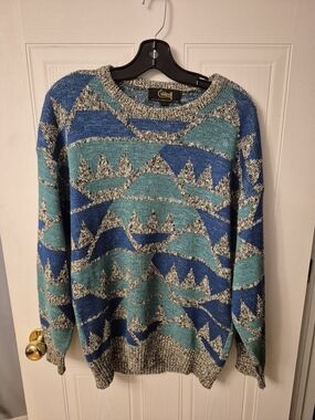 Vintage 80s Caldwell Geometric Knit Sweater Size M Made in Canada Abstract